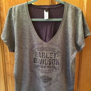 Harley-Davidson Women's V-Neck Tee in Gray and Purple